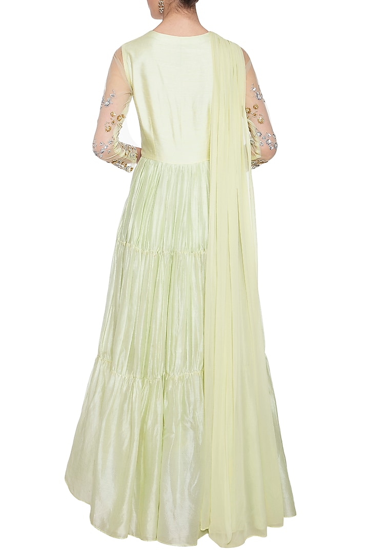 Mint green embroidered layered Wedding Anarkali gown by Shikha and Nitika at Pernia's Pop Up Shop