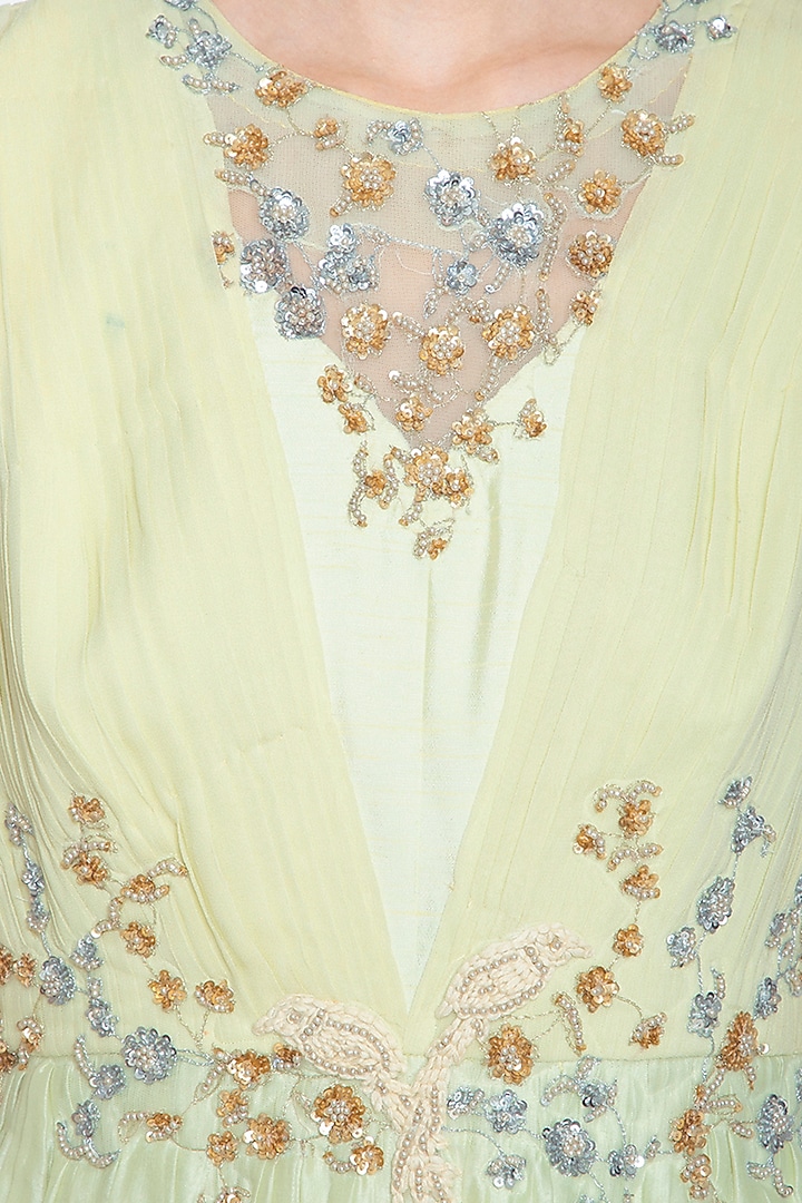 Mint green embroidered layered Wedding Anarkali gown by Shikha and Nitika at Pernia's Pop Up Shop