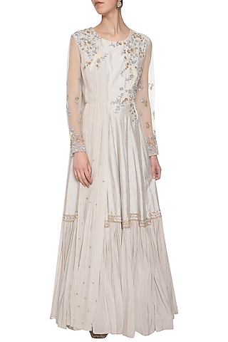 Light grey embroidered anarkali gown by Shikha and Nitika