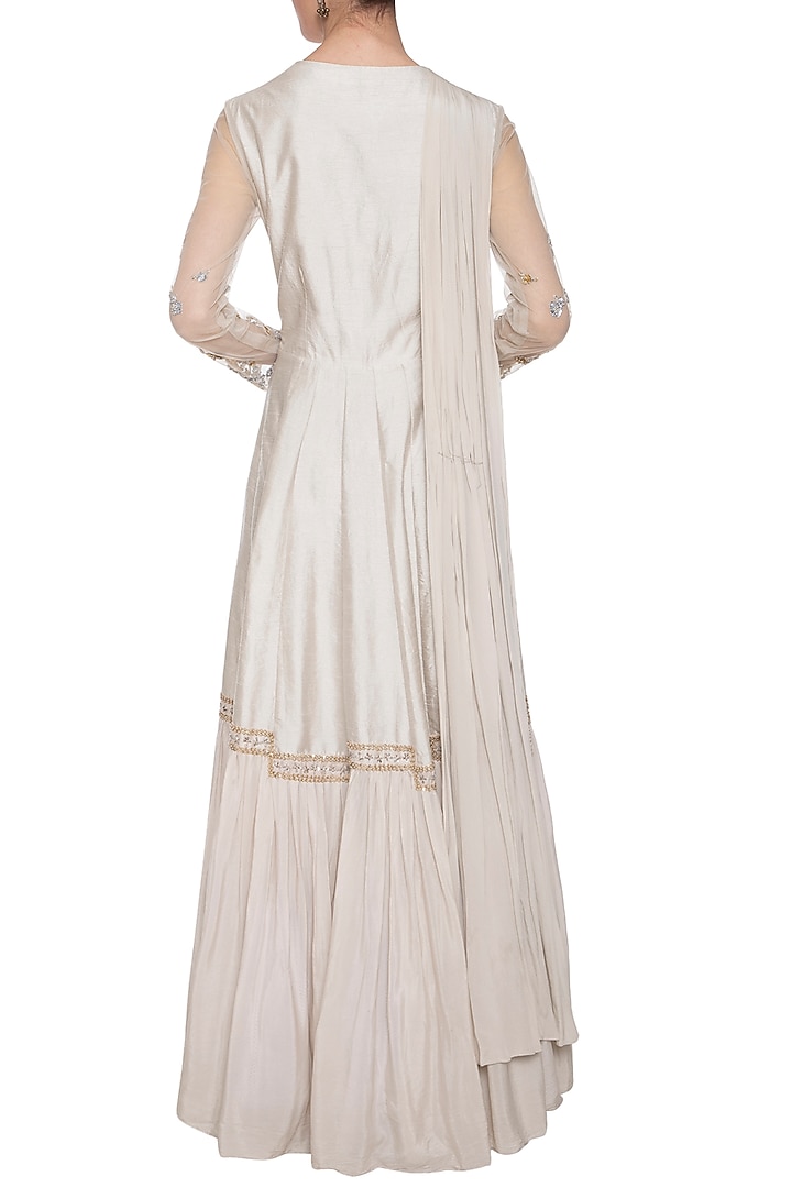 Light grey embroidered Wedding Anarkali gown by Shikha and Nitika at Pernia's Pop Up Shop