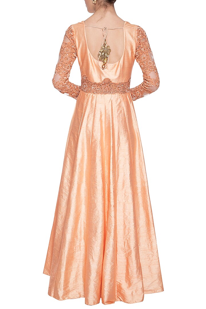 Peach embroidered Wedding Anarkali set by Shikha and Nitika at Pernia's Pop Up Shop