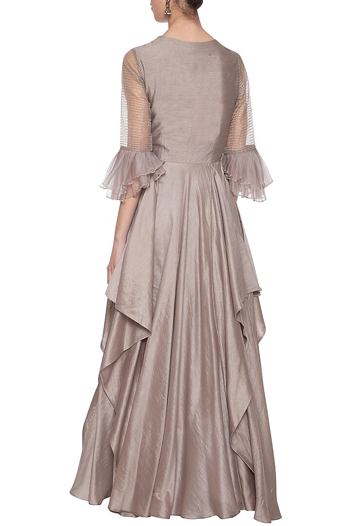 Dark grey embroidered drape Wedding Anarkali gown by Shikha and Nitika at Pernia's Pop Up Shop