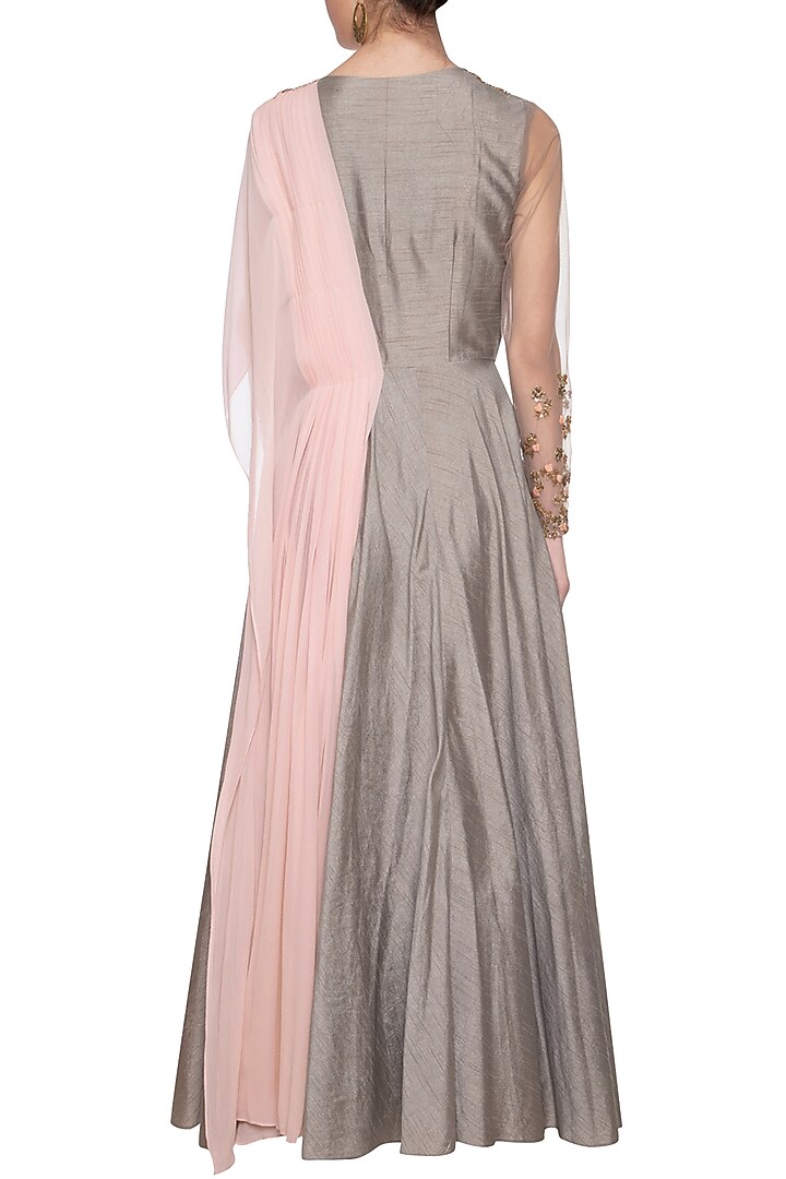 Dark grey and pink embroidered Wedding Anarkali gown by Shikha and Nitika at Pernia's Pop Up Shop