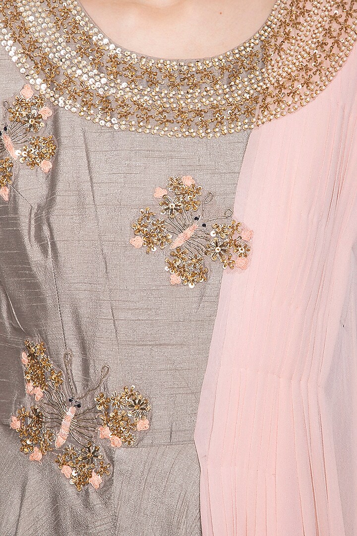 Dark grey and pink embroidered Wedding Anarkali gown by Shikha and Nitika at Pernia's Pop Up Shop