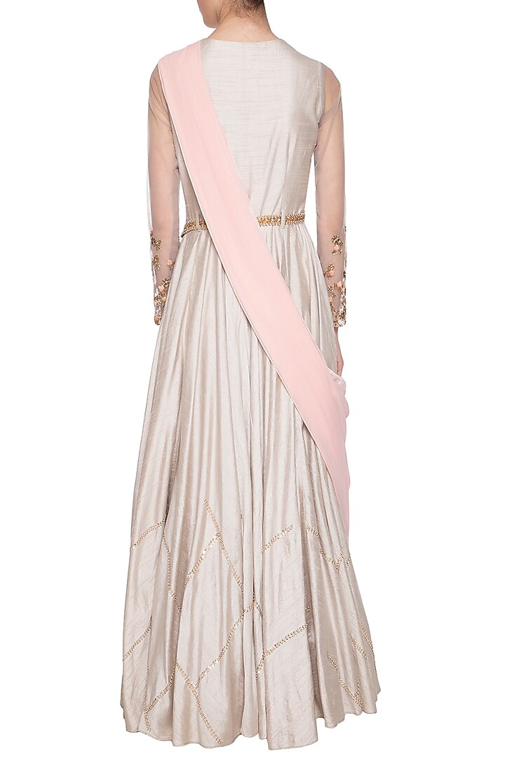Light grey embroidered drape Wedding Anarkali set by Shikha and Nitika at Pernia's Pop Up Shop