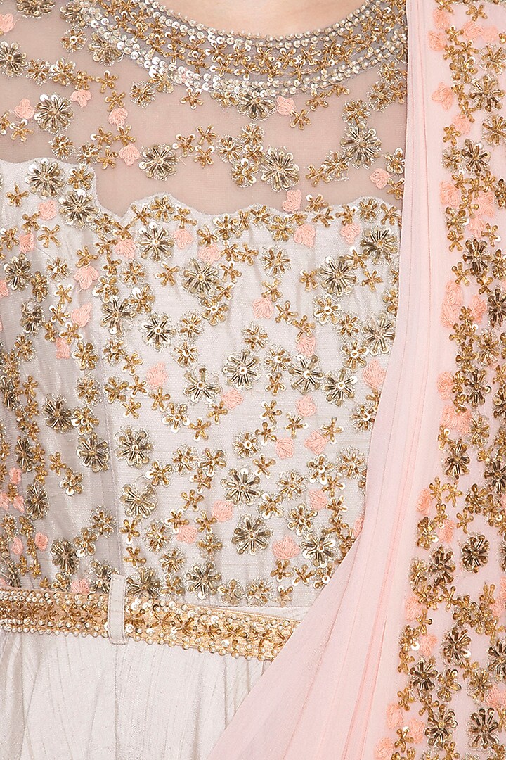 Light grey embroidered drape Wedding Anarkali set by Shikha and Nitika at Pernia's Pop Up Shop