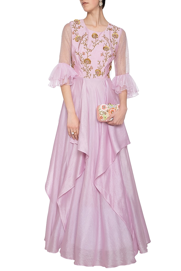 Lavender embroidered drape Wedding Anarkali gown by Shikha and Nitika at Pernia's Pop Up Shop