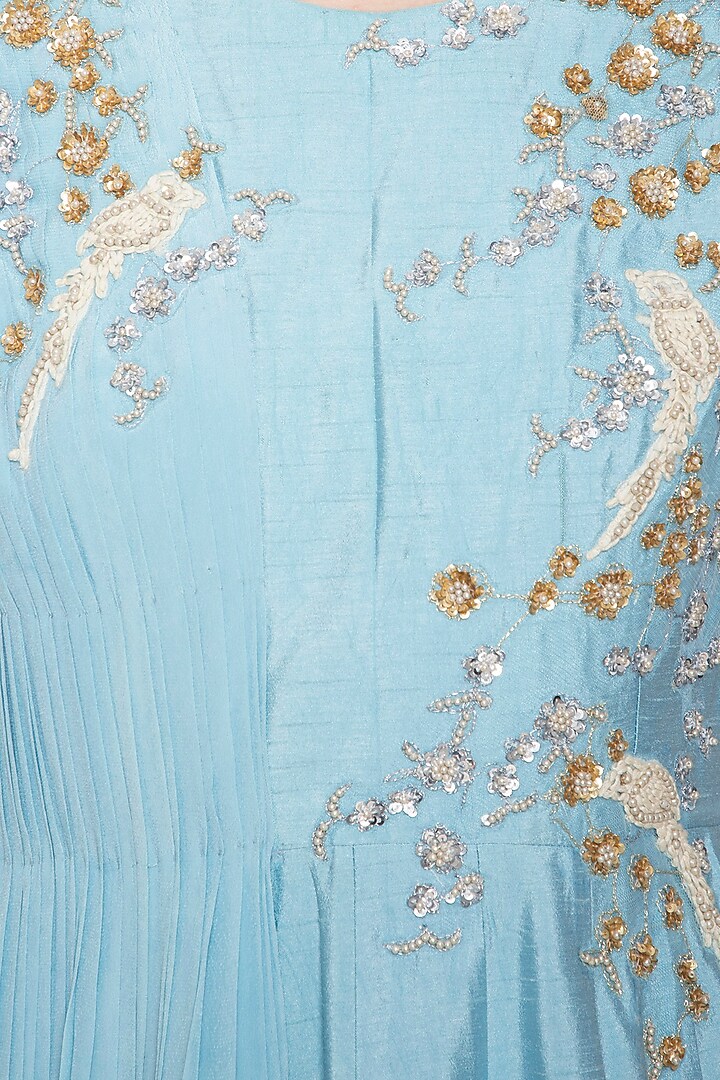 Sky blue embroidered drape Wedding Anarkali gown by Shikha and Nitika at Pernia's Pop Up Shop