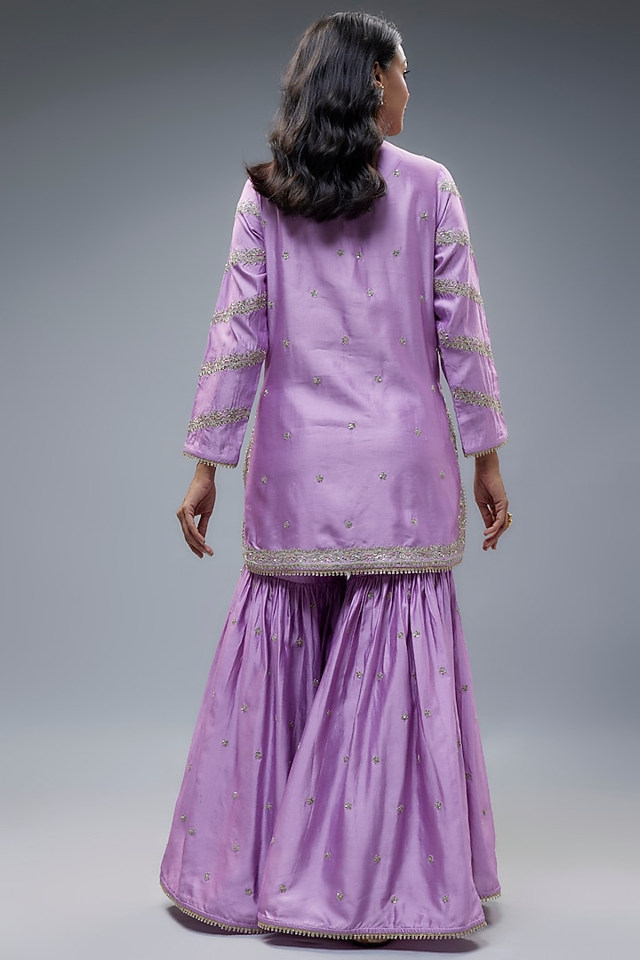 Lilac Silk Zari Embroidered Wedding Sharara Set by Niti Bothra at Pernia's Pop Up Shop
