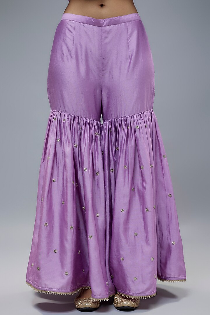 Lilac Silk Zari Embroidered Wedding Sharara Set by Niti Bothra at Pernia's Pop Up Shop