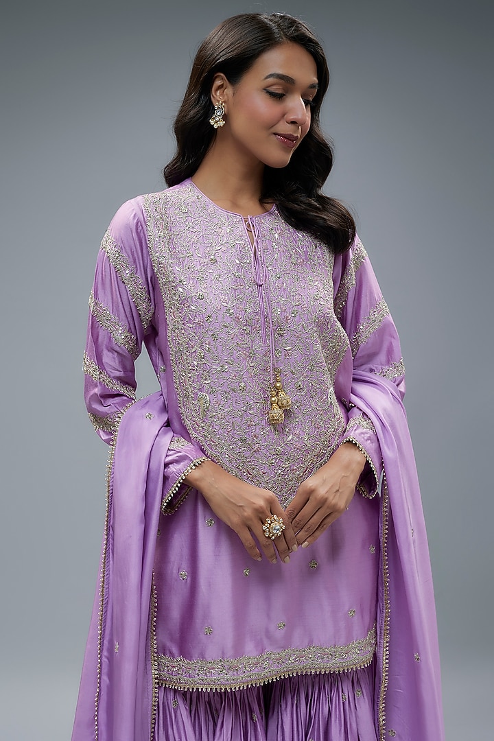 Lilac Silk Zari Embroidered Wedding Sharara Set by Niti Bothra at Pernia's Pop Up Shop