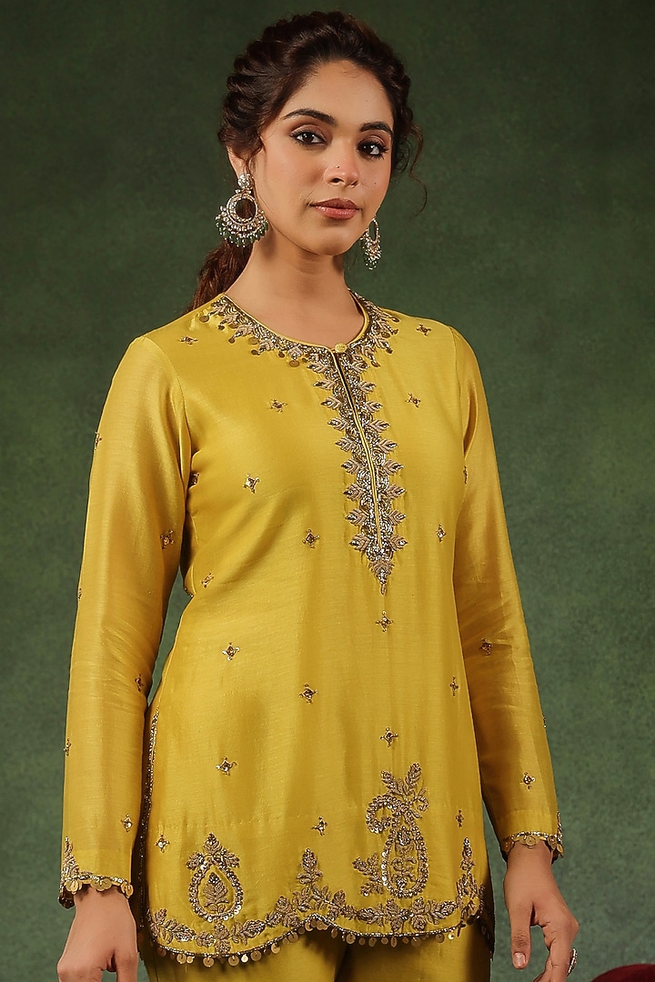 Yellow Chanderi Silk Layered Wedding Sharara Set by Niti Bothra at Pernia's Pop Up Shop