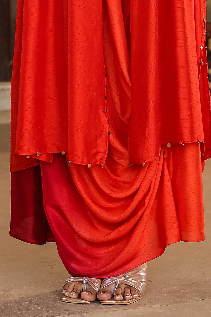 Orange Silk Resham Embroidered Jacket Vacation Dress by Niti Bothra at Pernia's Pop Up Shop