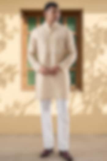 Beige Silk Tencel Resham Embroidered Kurta Set by Niti Bothra Men at Pernia's Pop Up Shop