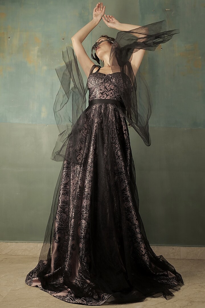 Black Printed Maxi Dress by Nidhi Yasha