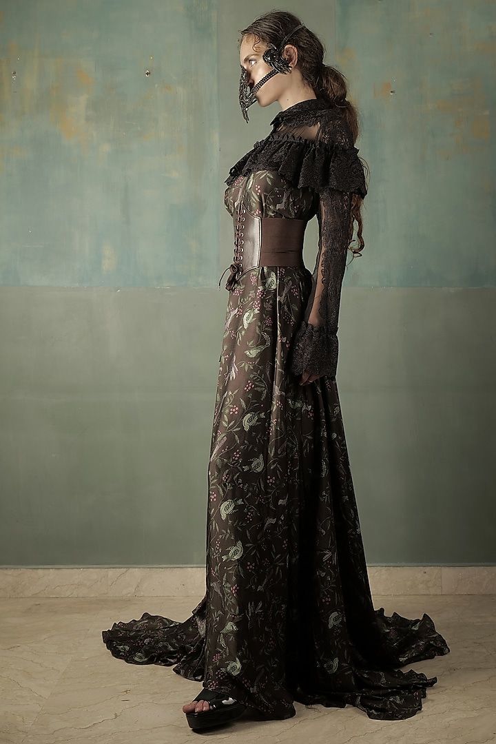Black Digital Printed Maxi Dress by Nidhi Yasha