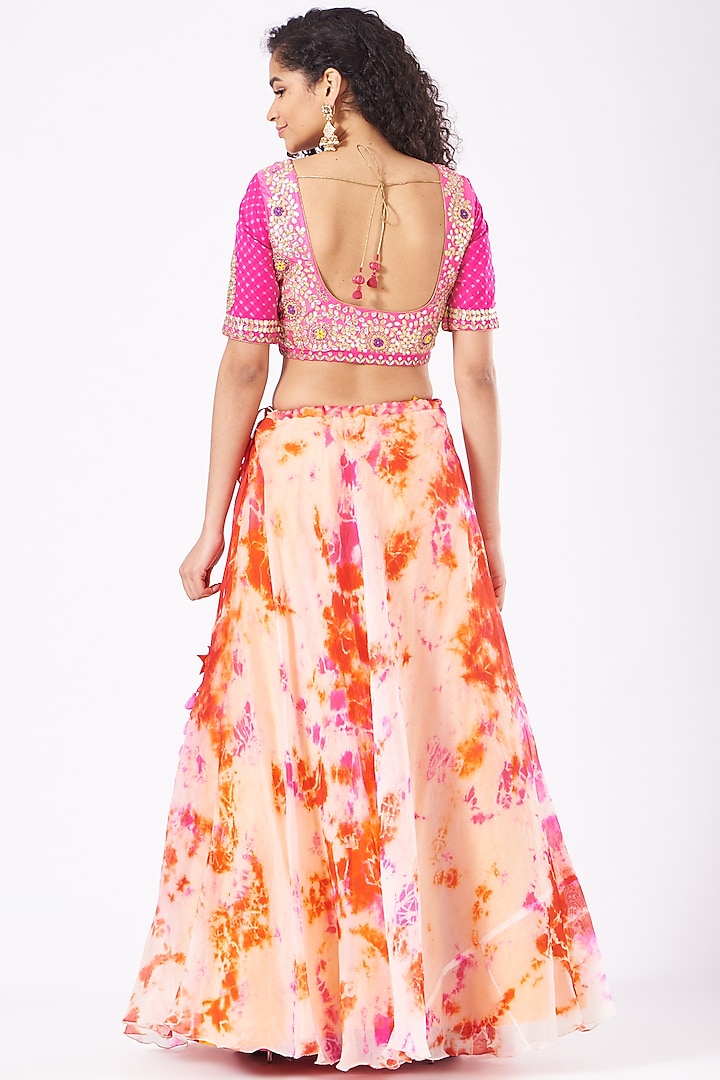 Bright Orange Hand Tie-Dyed Wedding Lehenga Set by Naina Jain at Pernia's Pop Up Shop