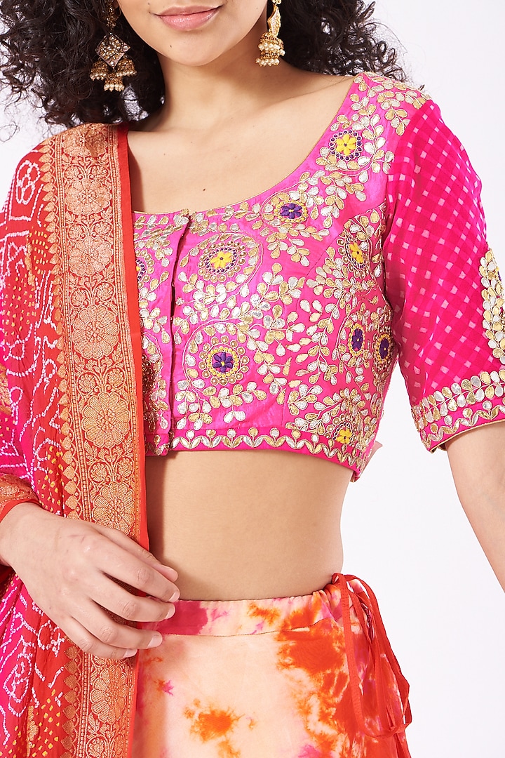 Bright Orange Hand Tie-Dyed Wedding Lehenga Set by Naina Jain at Pernia's Pop Up Shop