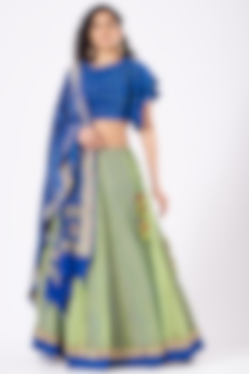 Mint & Cobalt Blue Embroidered Wedding Lehenga Set by Naina Jain at Pernia's Pop Up Shop