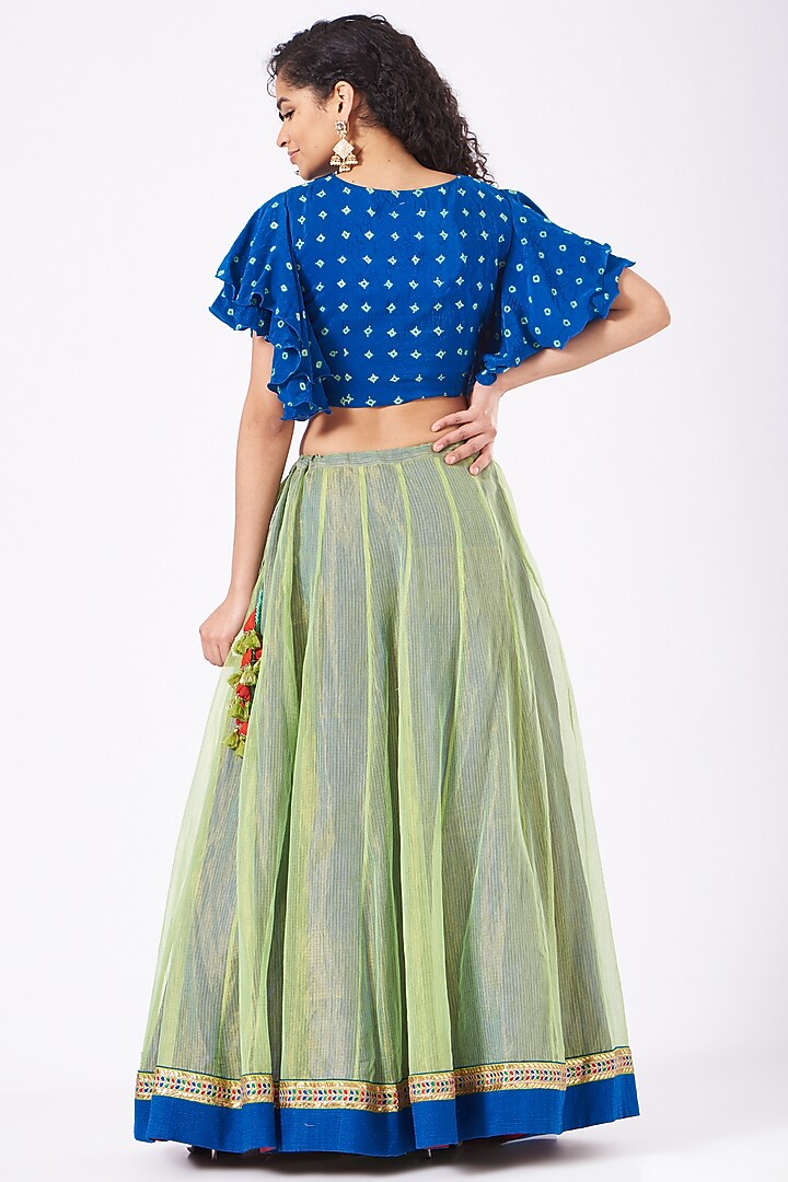 Mint & Cobalt Blue Embroidered Wedding Lehenga Set by Naina Jain at Pernia's Pop Up Shop