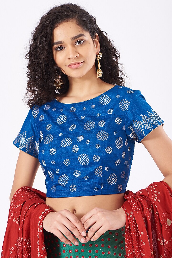 Cobalt Blue Shaded Printed & Embroidered Wedding Lehenga Set by Naina Jain at Pernia's Pop Up Shop
