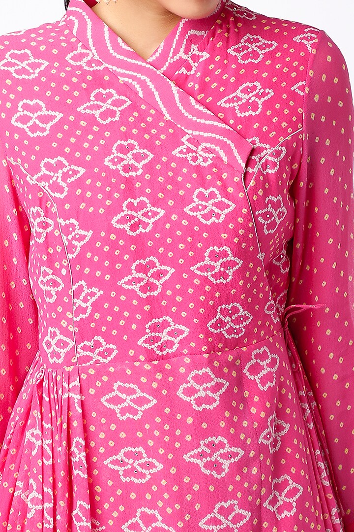 Pink Bandhani Printed Wrap Cocktail Dress by Naina Jain at Pernia's Pop Up Shop