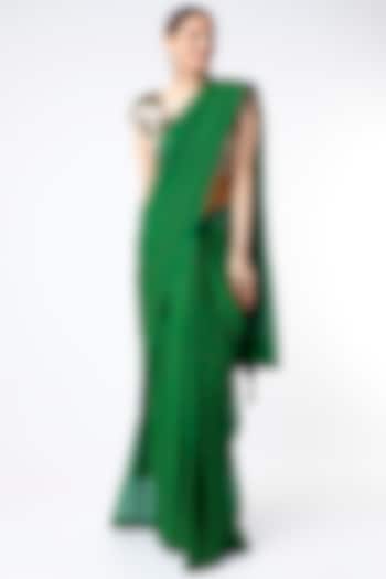 Green Handwoven Saree Set by Naina Jain