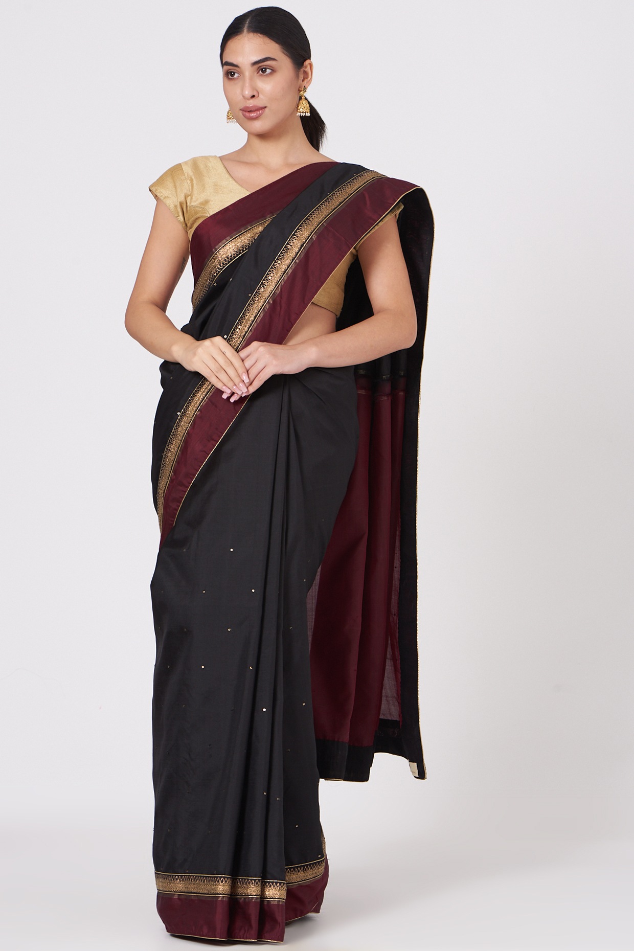 Solid Plain Kanjivaram Pure Silk Saree(Black) By Saree Vale