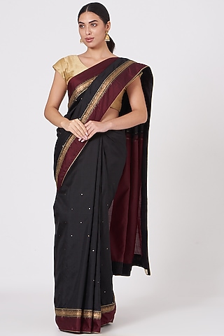 Black Hand Embroidered Kanjeevaram Saree by Naina Jain