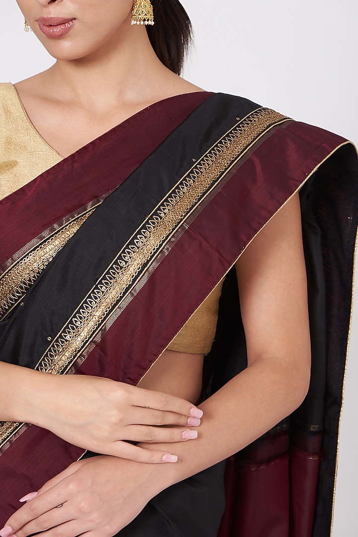 Black Hand Embroidered Kanjeevaram Wedding Saree by Naina Jain at Pernia's Pop Up Shop