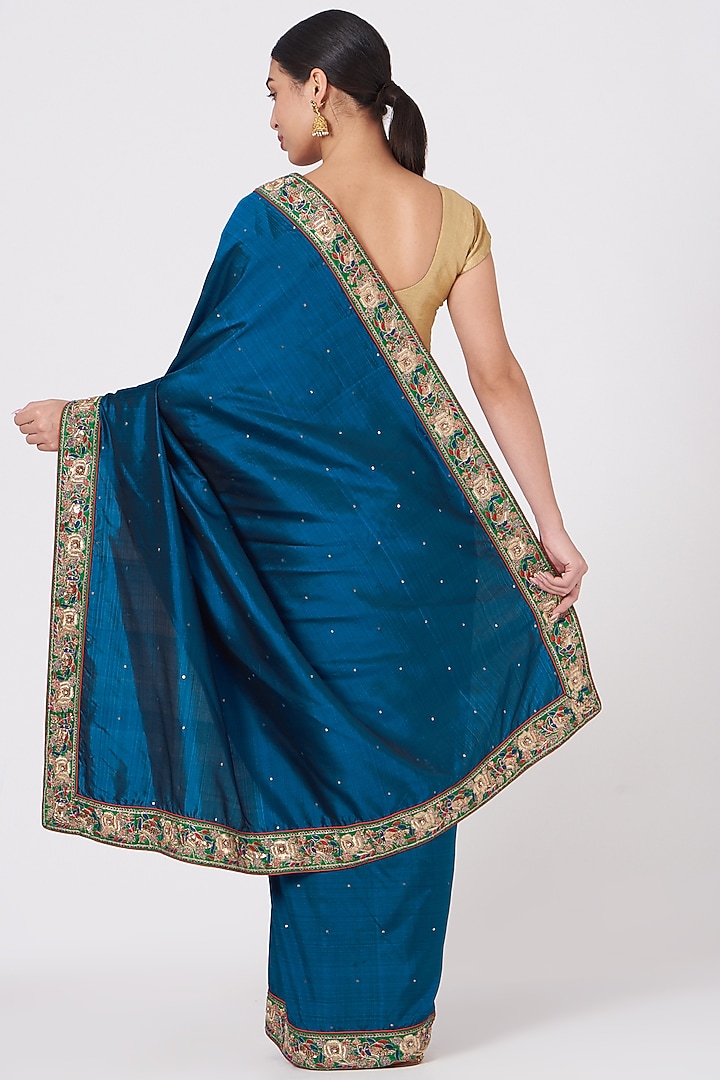 Cobalt Blue Hand Embroidered Kanjeevaram Wedding Saree by Naina Jain at Pernia's Pop Up Shop