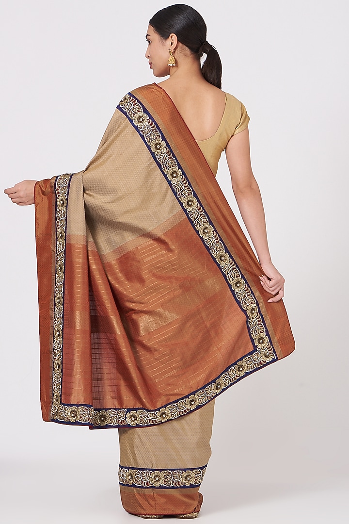 Light Brown Hand Embroidered Kanjeevaram Wedding Saree by Naina Jain at Pernia's Pop Up Shop
