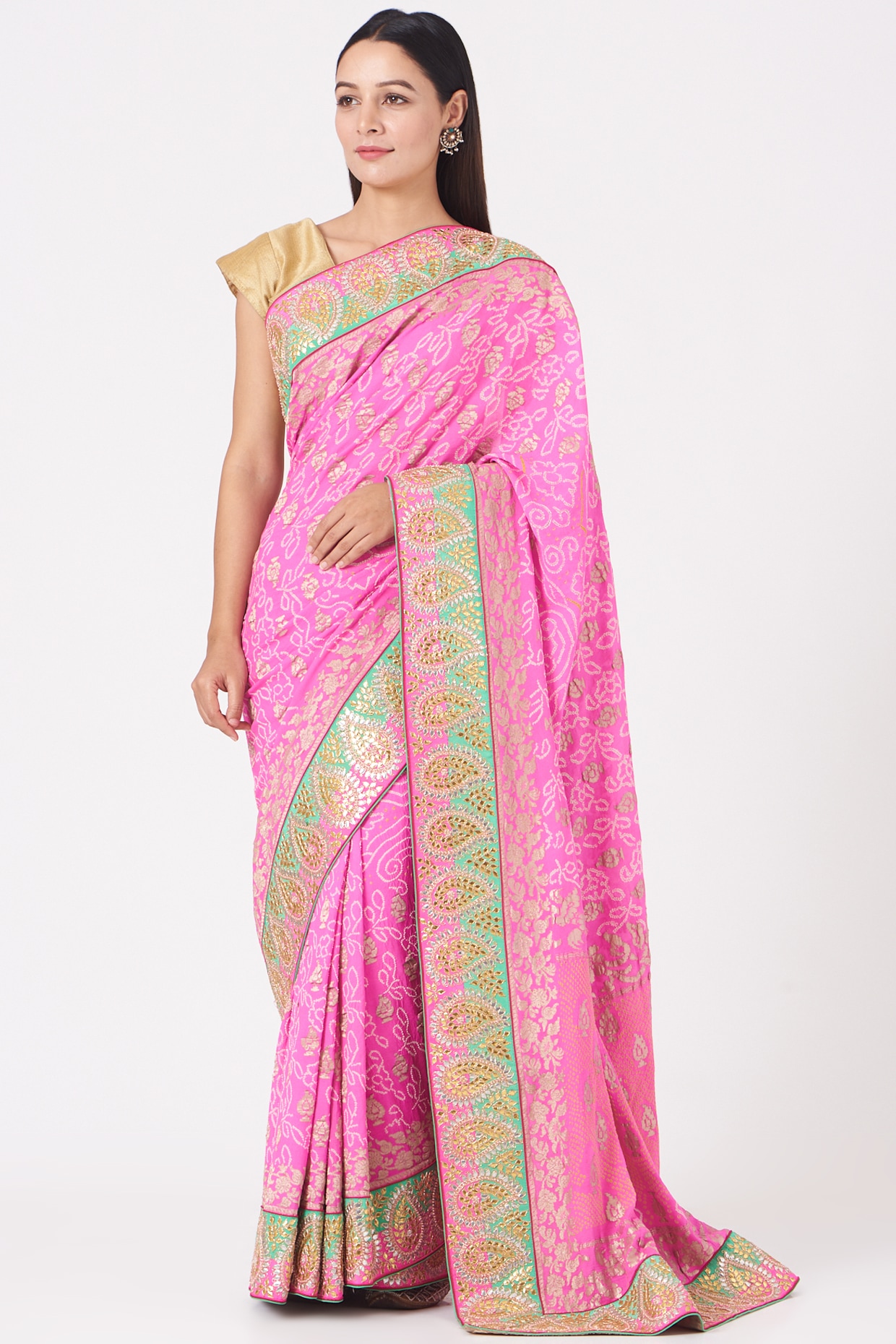 Graceful Purple & Pink Bandhani Chiffon Saree