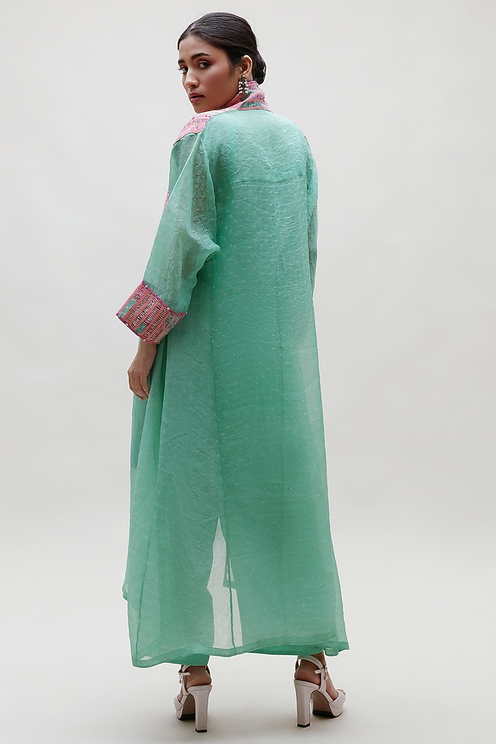 Mint Green & Pink Organza Jacket Set by Naina Jain at Pernia's Pop Up Shop