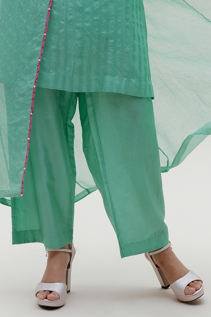Mint Green & Pink Organza Jacket Set by Naina Jain at Pernia's Pop Up Shop