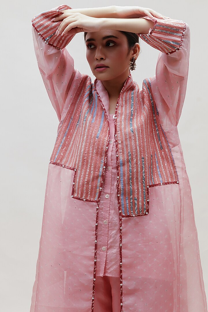 Peach Organza Jacket Set by Naina Jain at Pernia's Pop Up Shop
