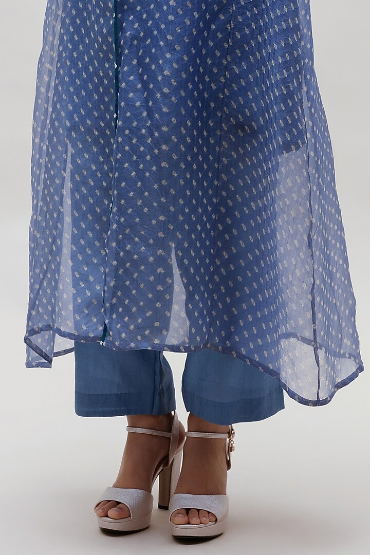 Ink Blue Organza Printed Jacket Set by Naina Jain at Pernia's Pop Up Shop