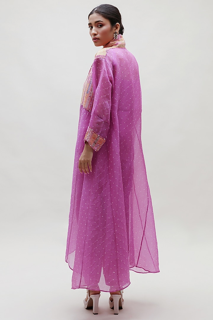 Lavender Organza Printed Jacket Set by Naina Jain at Pernia's Pop Up Shop