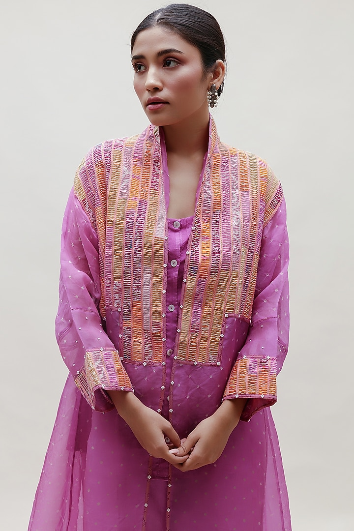 Lavender Organza Printed Jacket Set by Naina Jain at Pernia's Pop Up Shop