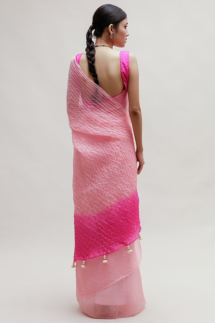 Pink Organza Bandhani Printed Party Wear Saree Set by Naina Jain at Pernia's Pop Up Shop