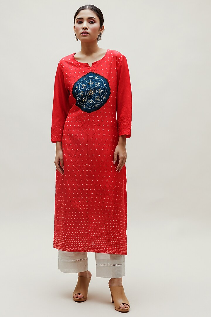 Red Pure Silk Kurta by Naina Jain