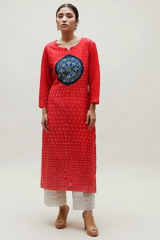 Red Pure Silk Kurta by Naina Jain