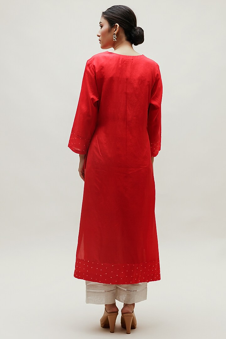 Red Pure Silk Kurta by Naina Jain at Pernia's Pop Up Shop