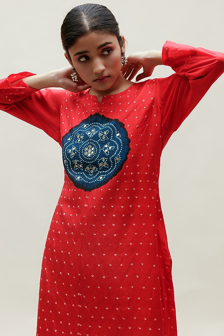 Red Pure Silk Kurta by Naina Jain at Pernia's Pop Up Shop