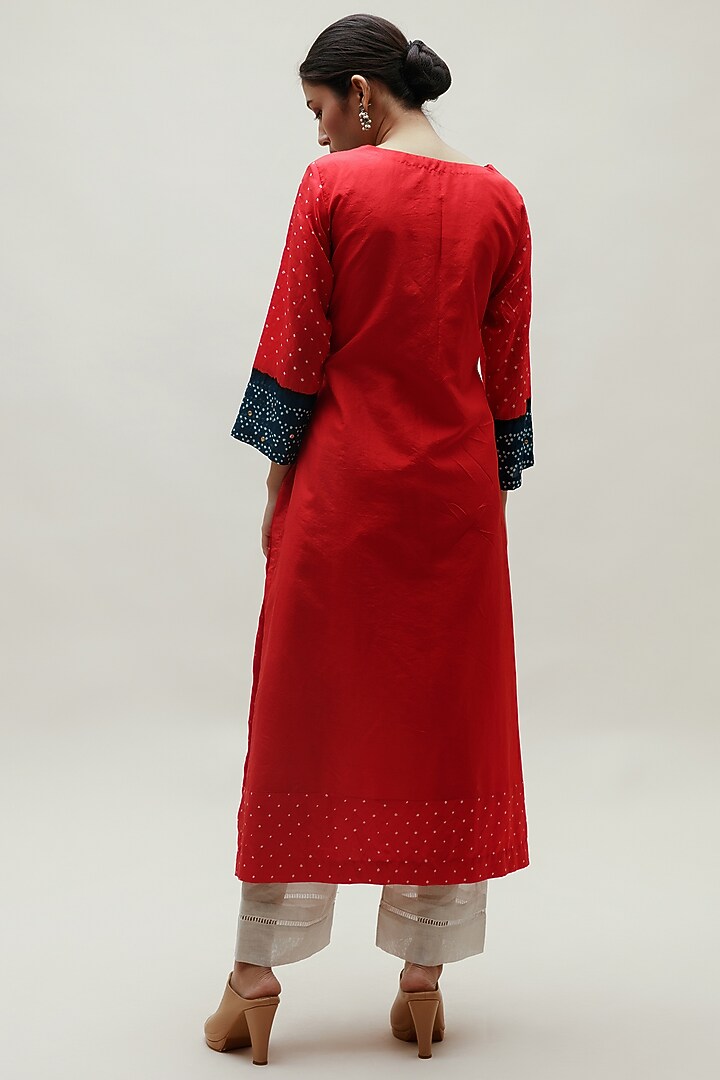 Blue Red Pure Silk Kurta by Naina Jain at Pernia's Pop Up Shop