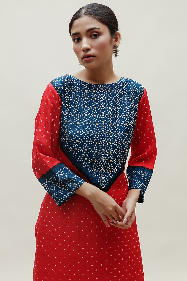 Blue Red Pure Silk Kurta by Naina Jain at Pernia's Pop Up Shop