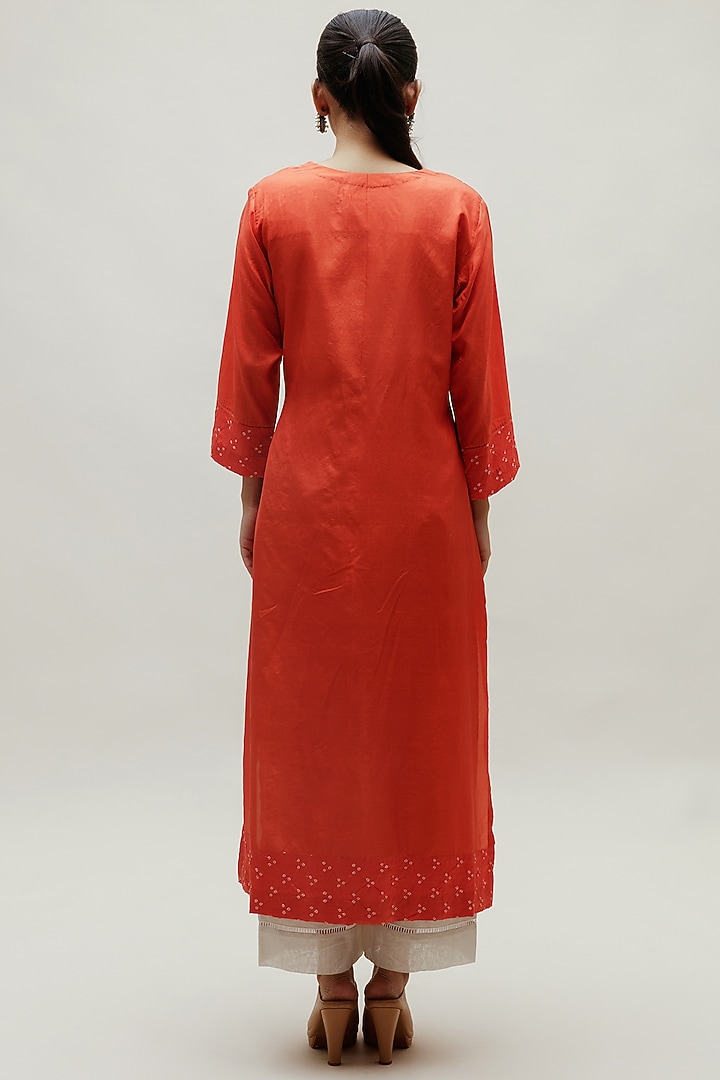 Orange Pure Silk Bandhani Kurta by Naina Jain at Pernia's Pop Up Shop