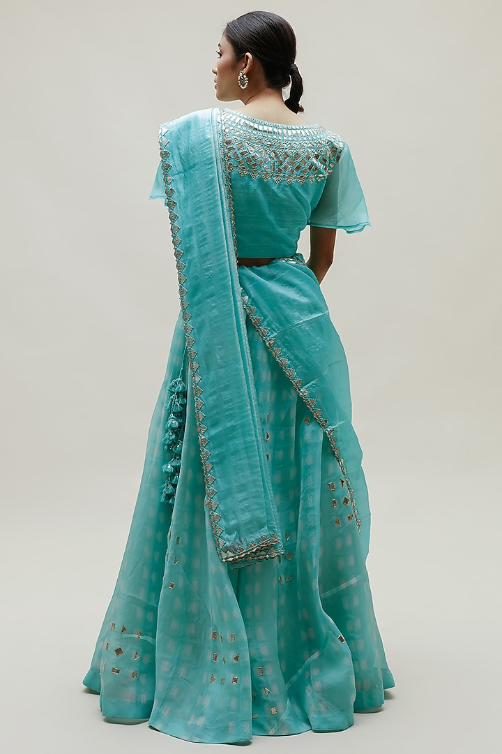 Sky Blue Embroidered Wedding Lehenga Saree Set by Naina Jain at Pernia's Pop Up Shop