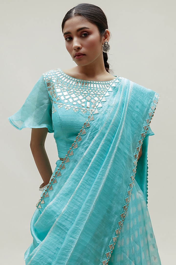 Sky Blue Embroidered Wedding Lehenga Saree Set by Naina Jain at Pernia's Pop Up Shop