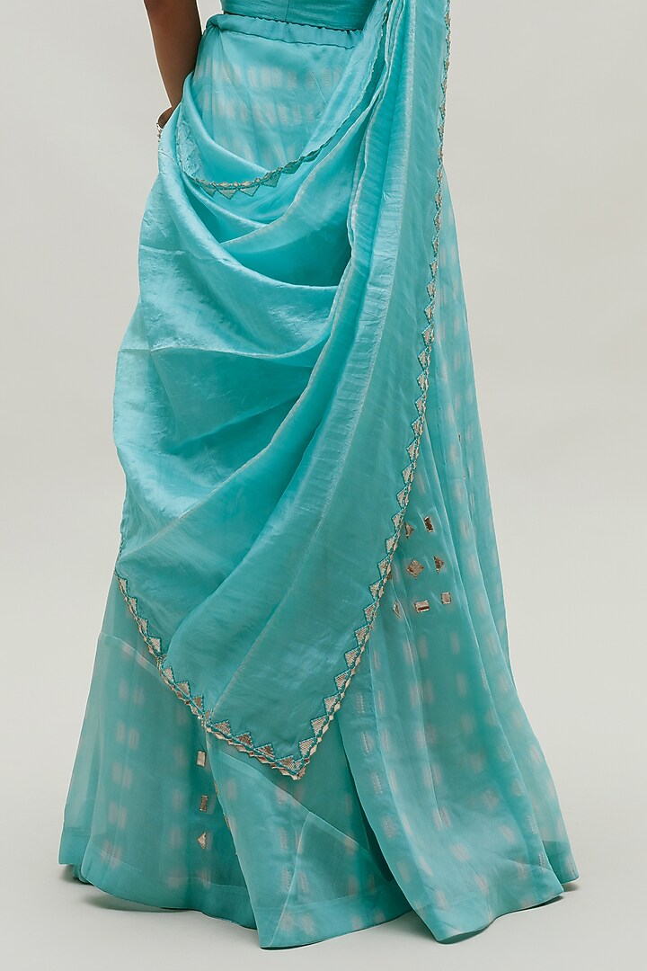 Sky Blue Embroidered Wedding Lehenga Saree Set by Naina Jain at Pernia's Pop Up Shop